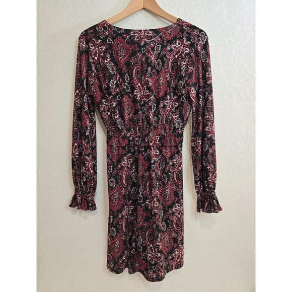 Michael Kors Dress Black Red Paisley Long Ruffled Bishop Sleeves Size XS - Picture 7 of 8